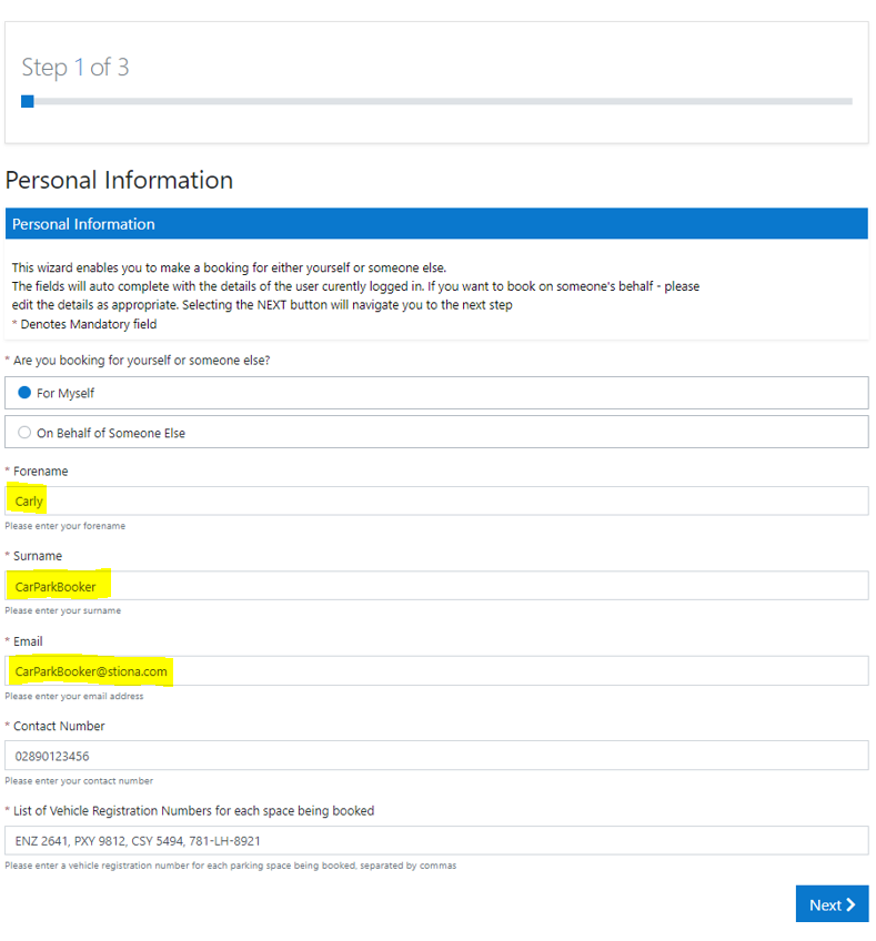 Booking multiple parking spaces - step 1