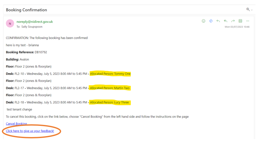 Confirmation email