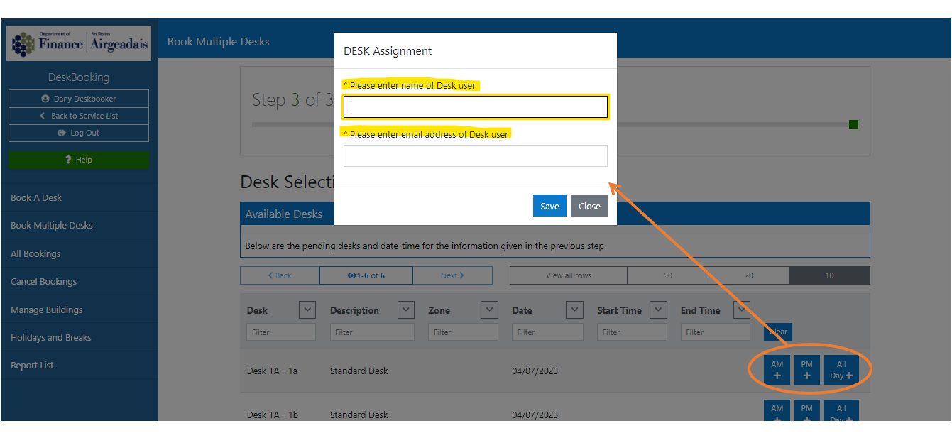 Desk Assignment modal