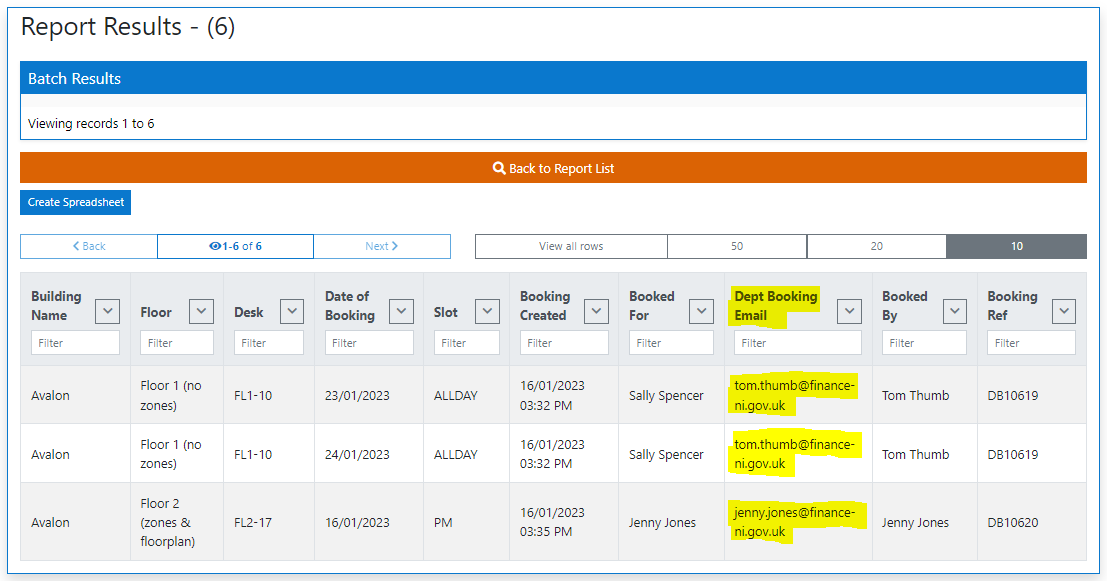 Department Slot Report change