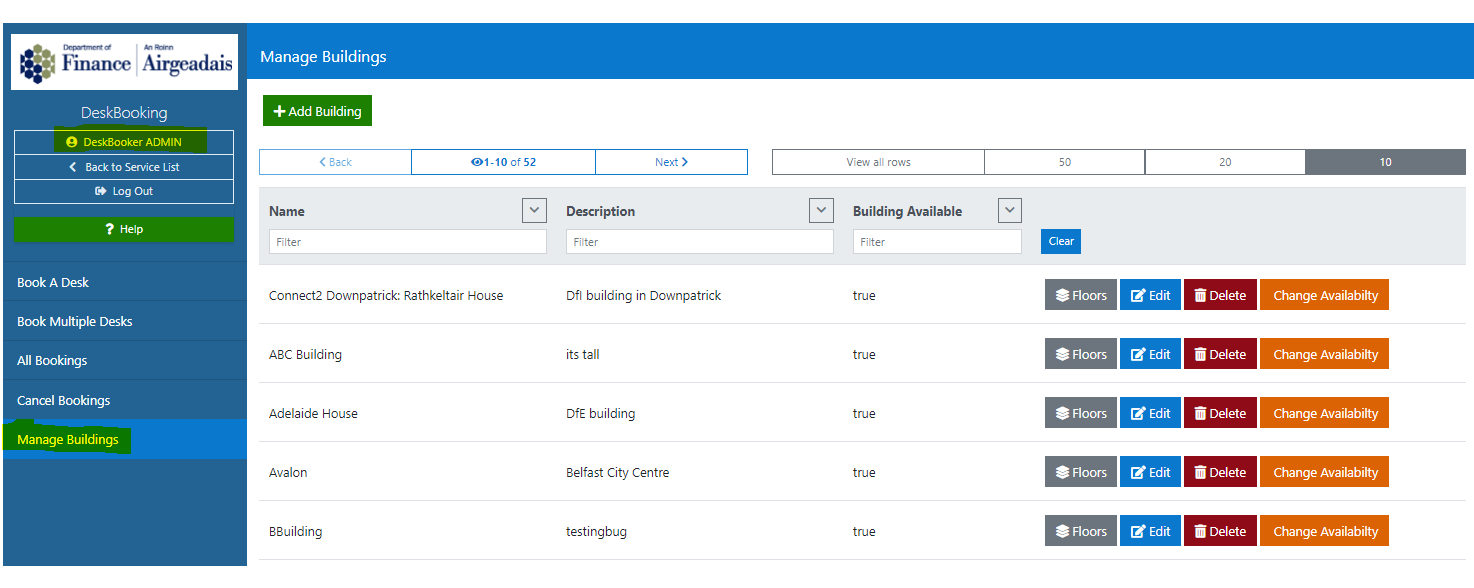 Manage Buildings List