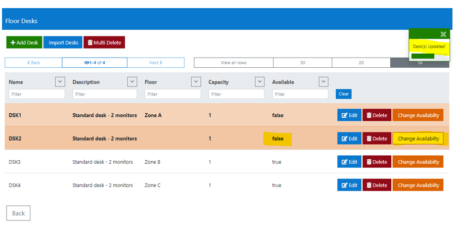 Change desk availability