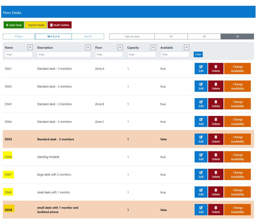 Import desks using csv file