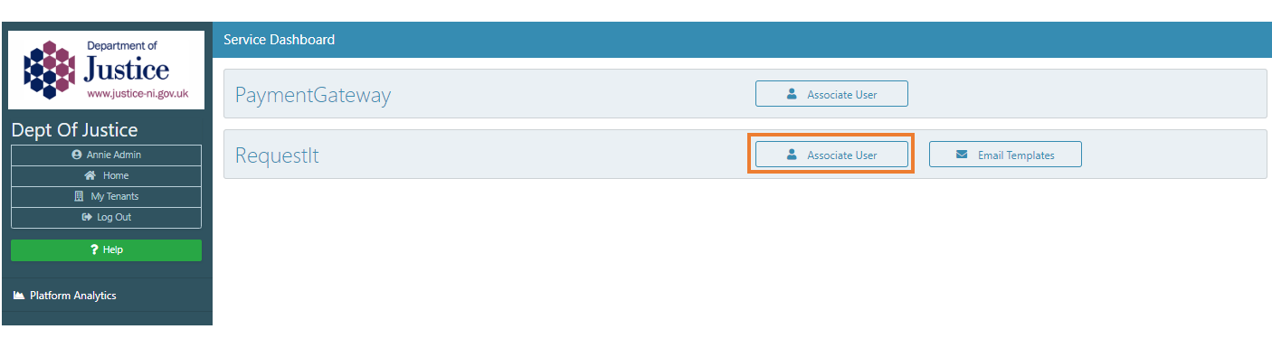 Service level - Associate User button