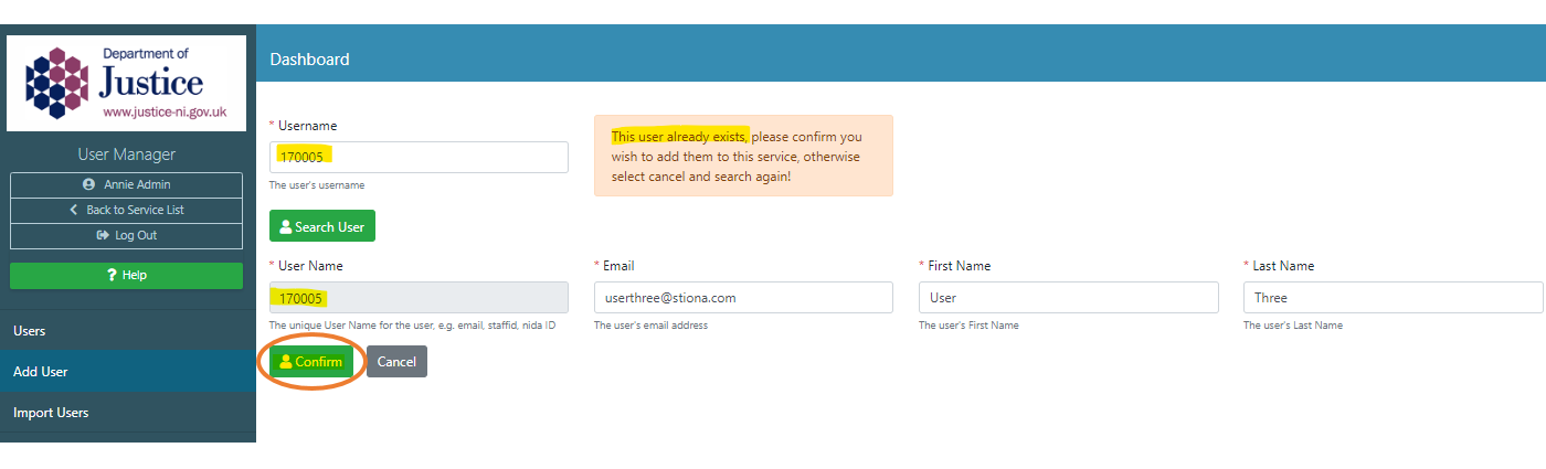 User serach results