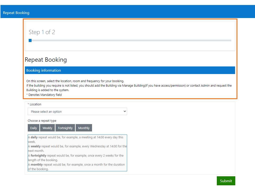 Repeat Booking Step 1