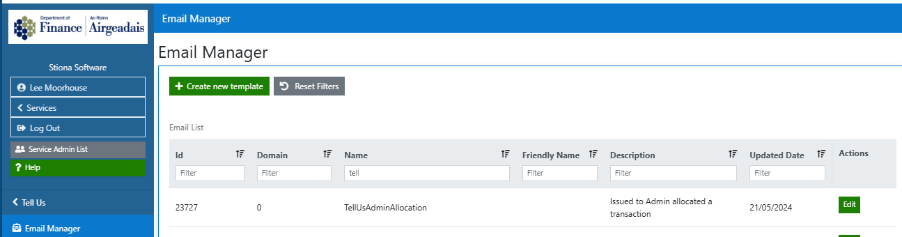Image of TellUs Notifications Table
