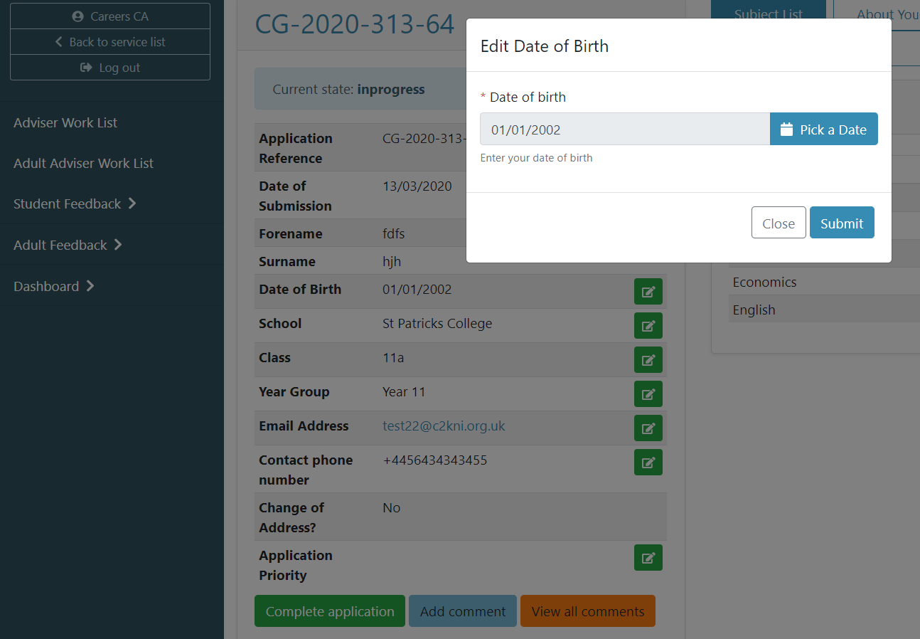 Update To Date Of Birth