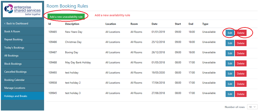 View Room Unavailability